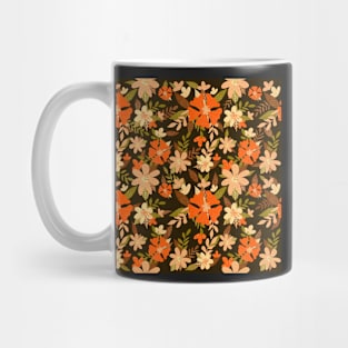 Pastel Color Floral Pattern - Brown Green Orange Mug